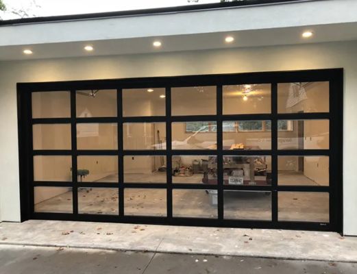 Modern Black Elegant Aluminum Frame Tempered Water Tightness Class 3 Transparent Overhead Garage Door Glass Sectional Garage Door