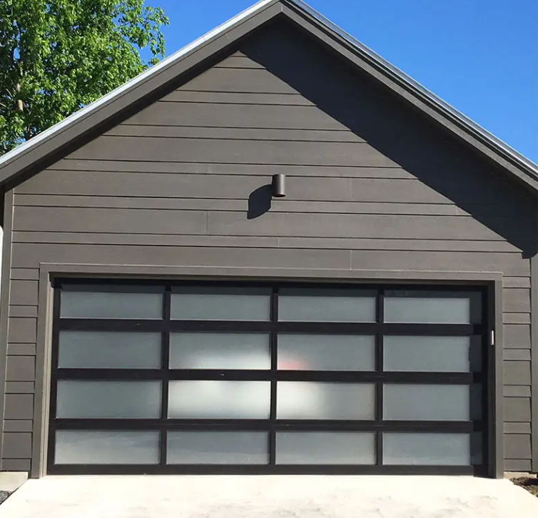 โมเดิร์น สีดํา อลูมิเนียมแกรมหรู กระจกกระชับกระจกกระจกกระจก ประตูโรงรถไฟฟ้าแบบชุดมือหรือเปิดอัตโนมัติ